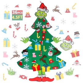 GameXcel 4.5ft Felt Christmas Tree for Toddlers with 37pcs Ornaments, Velcro Montessori DIY Xmas Decorations - 4.5 Feet
