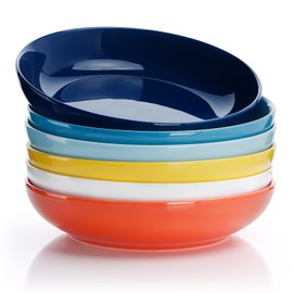 Sweese 22oz Porcelain Pasta Bowls Set - 7.6" Salad Serving Dishes, Microwave Dishwasher Safe, Set of 6, Vibrant Colors