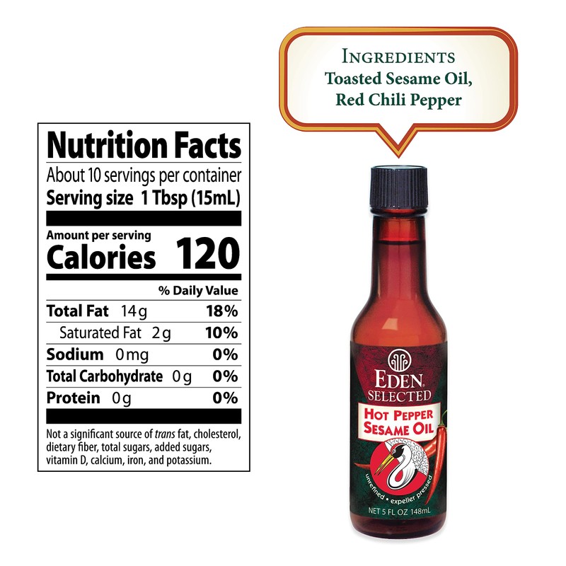 Eden Hot Pepper Toasted Sesame Chili Oil, Unrefined Expeller Pressed,