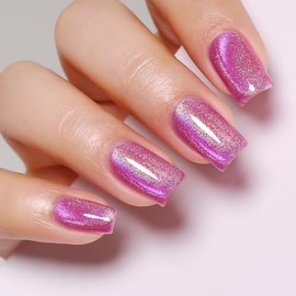 Imtiti Cat Eye Gel Nail Polish, Pink Rainbow Holographic Magnetic Gel Polish With Magnet Glittery Iridescent Galaxy Nail Gel Polish Spring Summer Gel Polish Kit Soak Off UV Led 10ML