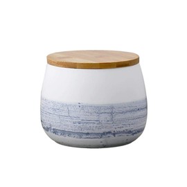 Food Storage Jar White Ceramic Food storage canister with Airtight Wooden Lid for serving Coffee, Tea, Sugar, Spice and More (1000ml)