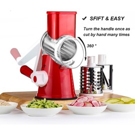 Rotary Cheese Grater with 3-in-1 Stainless Steel Blades,Slicer, nut Grinder, Vegetable Slicer,Multifunctional Manual Slicer,and Spiralizer for Cheese, Fruits, and Nuts,Comes with a Peeler and Brush