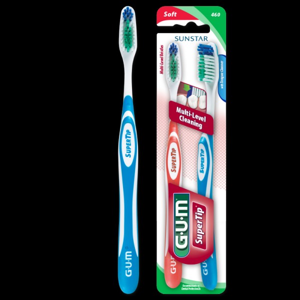 Gum Super Tip Toothbrush Medium/Normal Compact, 2pcs (463)