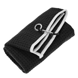TIXIPEM 16 in x 16 in Golf Towel - Tri-Fold Microfiber Waffle Pattern Golf Towel Portable Strong Water Absorption with Lock Clip Use for Cleaning Ball & Ball Club & Bag - [Black]
