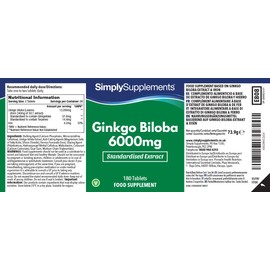 Ginkgo Biloba 6000mg - 360 Tabletten - Geeignet für Veganer - Versorgung für bis zu 1 Jahr - SimplySupplements