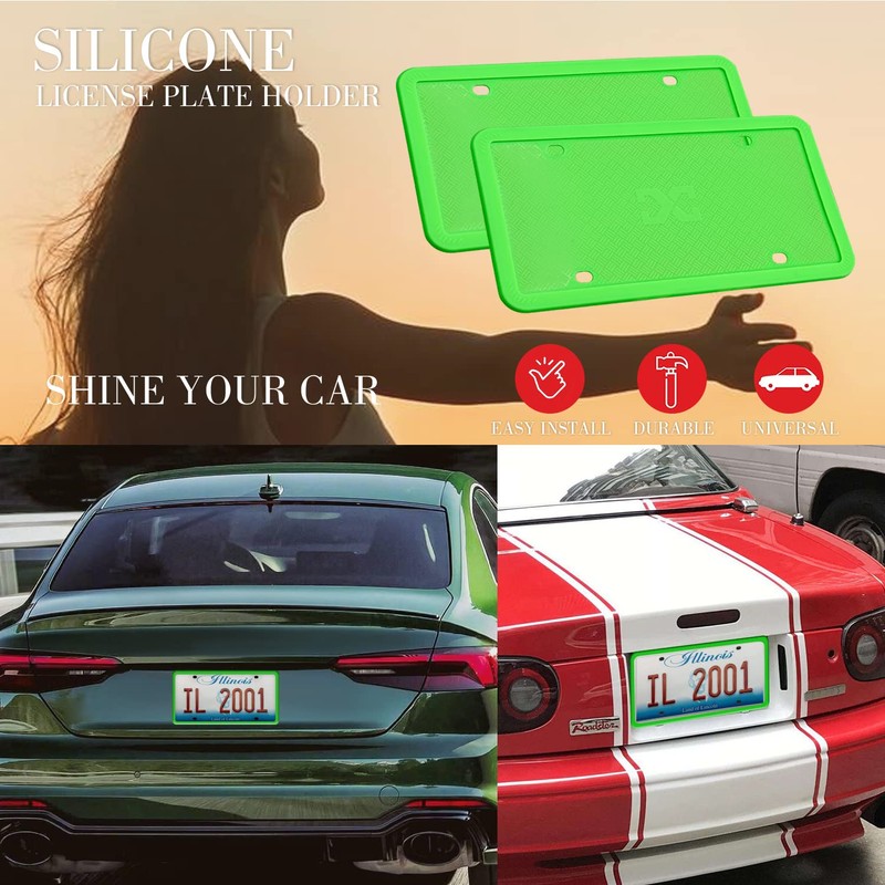 XCLPF Silicone Green License Plate Frame Covers 2 Pack- Front