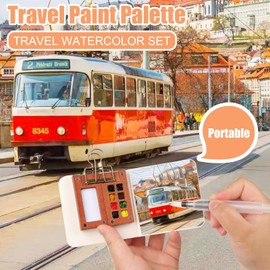 EukyPlace Mini Watercolour Kit – 24 Colors Mini Watercolour Travel Set with Wooden Gouache Paint Palette, Water Colour Paint Set with Brush & Paper – Portable Art Kit for Beginners & Artists