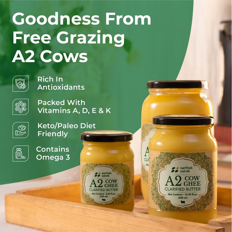 Sarthak Satvik A2 Cow Ghee Grass Fed Clarified Butter, 16.90
