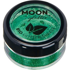 Moon Glitter - Purpurina ecológica Biodegradable para Cara, Cuerpo, uñas, Cabello y Labios, 5 g, Disponible en 8 Colores, Verde, 5g