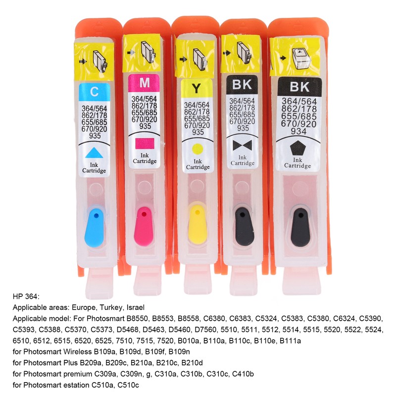 5PCS Ink Cartridge Set BK C M Y Smooth Ink