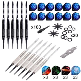 WIN.MAX Darts Plastic Tip - Soft Tip Darts Set - 12 Pcs 18 Gram with 100 Extra Dart Tips 12 Flights Flight Protectors and Wrench for Electronic Dart Board
