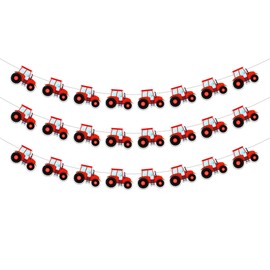 Sursurprise 3PCS Red Tractor Banners for Tractor Birthday Baby Shower Decorations Farm Party Supplies