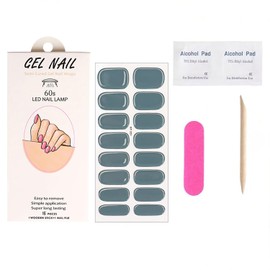 Semi Cured Gel Nail Strips Stickers 16Pcs Solid Color Real Gel Polish Strips Self-Adhesive Grey Nail Stickers for Women DIY Waterproof Manicure Kit Party Nails Decoration 1 Sheets