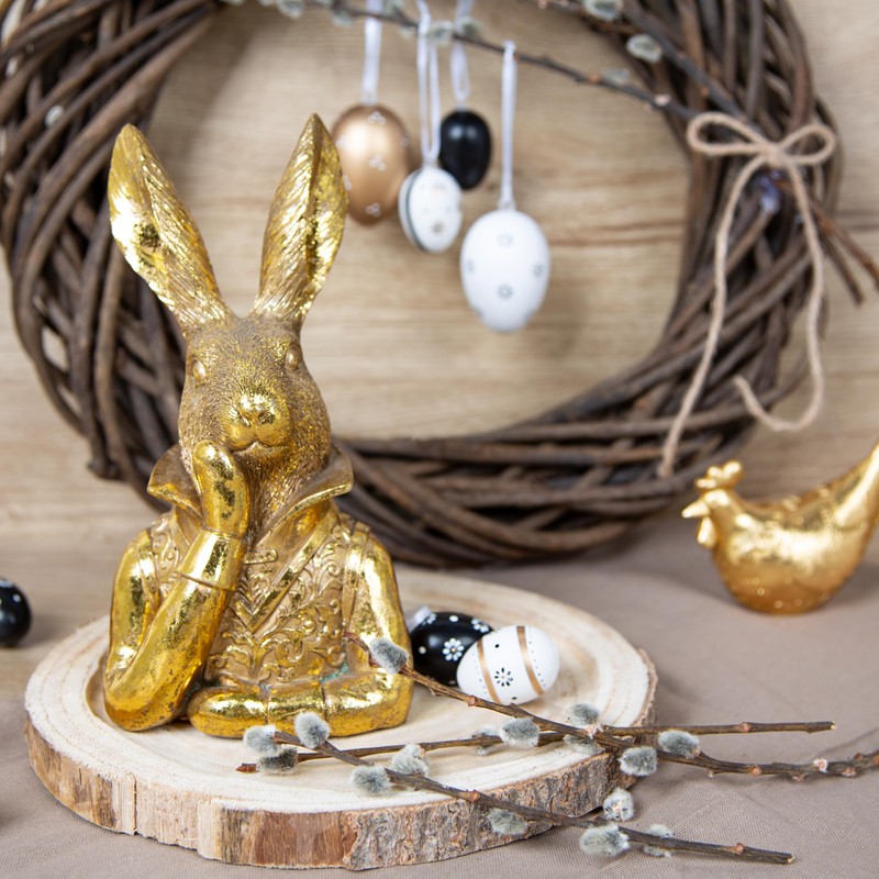 Logbuch-Verlag Gold-coloured Easter bunny figure, Easter decoration for standing, bunny