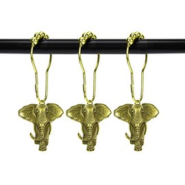 ZILucky Set of 12 Realistic Elephant Shower Curtain Hooks Decorative Home Bathroom Stainless Steel Rustproof Shower Curtain Rings Decor Accessories (Bronze)