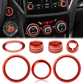 Auovo Radio Knob Cover for Subaru Crosstrek Accessories 2018-2023 / Impreza 2017-2023/ Forester 2019-2024 AC Knob Outer Ring Air Conditioning Volume Tune Knob Cover Trim 7pcs (Red-Orange, A)