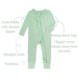 GUISBY Rayon Boy Baby Pajamas, Soft Long Sleeve with Zipper Ruffle Sleeper for Baby Boy Girl Light Green 18-24 Months