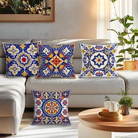 BEWQ Bohemian Geometric Throw Pillow Covers, 18X18 inch Set of 4 Square Modern Outdoor Pillow Cases Decorative Cushion Covers, for Home Couch Sofa Car Decor