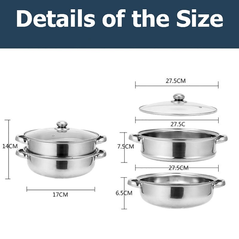 Steamer Pot Stainless Steel 2 Tier - 28cm Steamer Pot