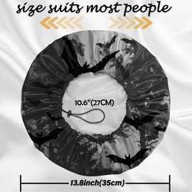 Cabreche 2 PCS Shower Cap Reusable Waterproof Double Layers Hair Caps Large Shower Bath Adjustable Elastic Hat for Women Girls Cute Aesthetic-Bat Sunflower