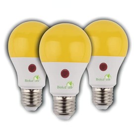 Bioluz LED 3 Pack Yellow Dusk to Dawn A19 Bug Light Bulb Auto On/Off 60W Replacement 9W Photocell Photosensor Instant ON and 3 Min Delay Off Indoor/Outdoor Lighting Lamp Garage Hallway Yard Porch UL