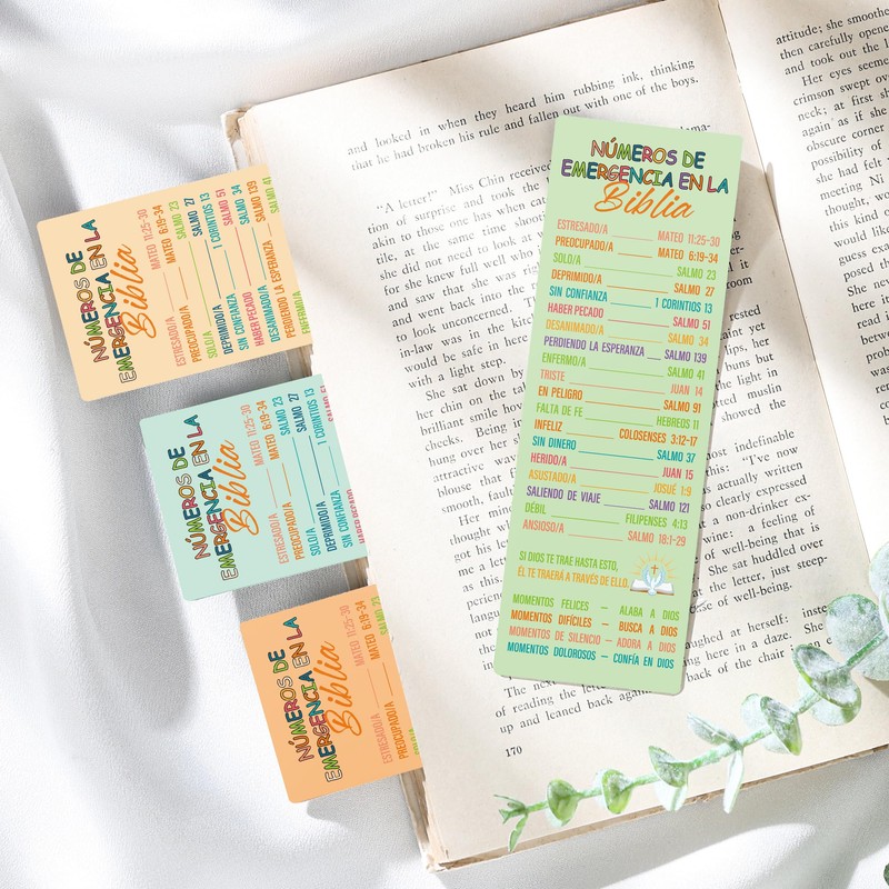 Celavoy Spanish Bible Emergency Numbers Bookmark - Paper Bookmarks Bulk