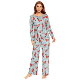 vvfelixl Soft Pajama Set for Women Cardinals Bird Long Sleeve Pajama Set for Womens 2 Piece Matching Pj Sets Night Suits for Women Sleepwear XL