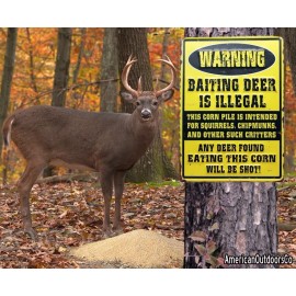 AmericanOutdoorsCo TIN SIGN "Warning Baiting Deer Is Ilegal" Humorous Made In USA New