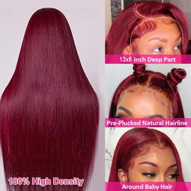 Burgundy Lace Front Wigs Human Hair 13x6 Straight 99j Burgundy Lace Front Wigs Human Hair Pre Plucked Red Wig Wine Red Lace Front Wigs Human Hair 180 Density 22 Inch Glueless Reddish Brown Wigs