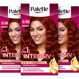 Palette Intensive Creme Colouration 6-88/678 Ruby Red (3 x 115 ml), Permanent Hair Colour for Bright, Long-Lasting Colour Brilliance and 100% Grey Coverage