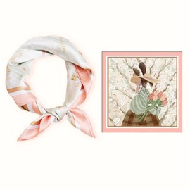 GIMIRO Imitation Silk Scarf [53 x 53 cm] Square Scarves Impressionism Pattern Vintage Scarf for Office Work or Casual Waistband, Pink - Miss Rabbit