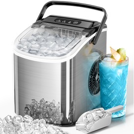 Kismile Ice Makers Countertop with Carry Handle,26Lbs/Day,9 Cubes in 6 Mins,Self-Cleaning Ice Machine for Home,Office,Kitchen (Sliver)