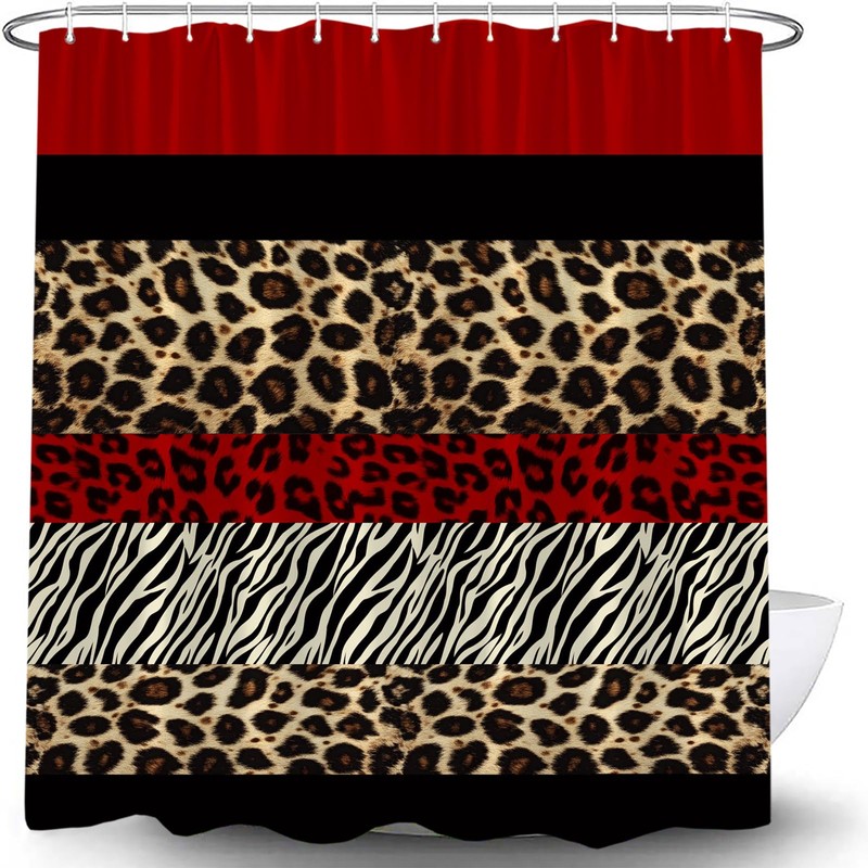 QSSMQS Leopard Print Shower Curtain Red Black Brown Cheetah Geometric