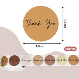 Whaline 1000Pcs Brown Thank You Stickers 6 Colors Paper Decals Adhesive Seal Sticker Decor for Fall Party Favor Gifts Supplies, 1.5 in