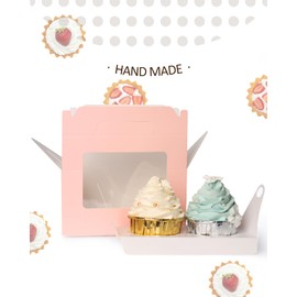 Gcardist Pink Cupcake Container Double Cupcake Stand Disposable 15 Double Cupcake Containers with Window 16.5 x 9.2 x 8.9 cm Cupcake Container (6.5 x 3.6 x 3.5 inches)