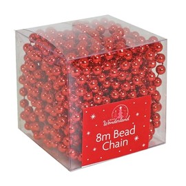 Christmas Luxury 8 Metre Bead Chain Garland Decoration Xmas Tree Hanging Ornaments (Red)