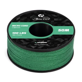 Abma Cord Micro Cord 1.18 mm Paracord 50 m Spool Micro Cord Polyester Micro Rope - Max. 45 kg (100 lbs) - Kelly Green