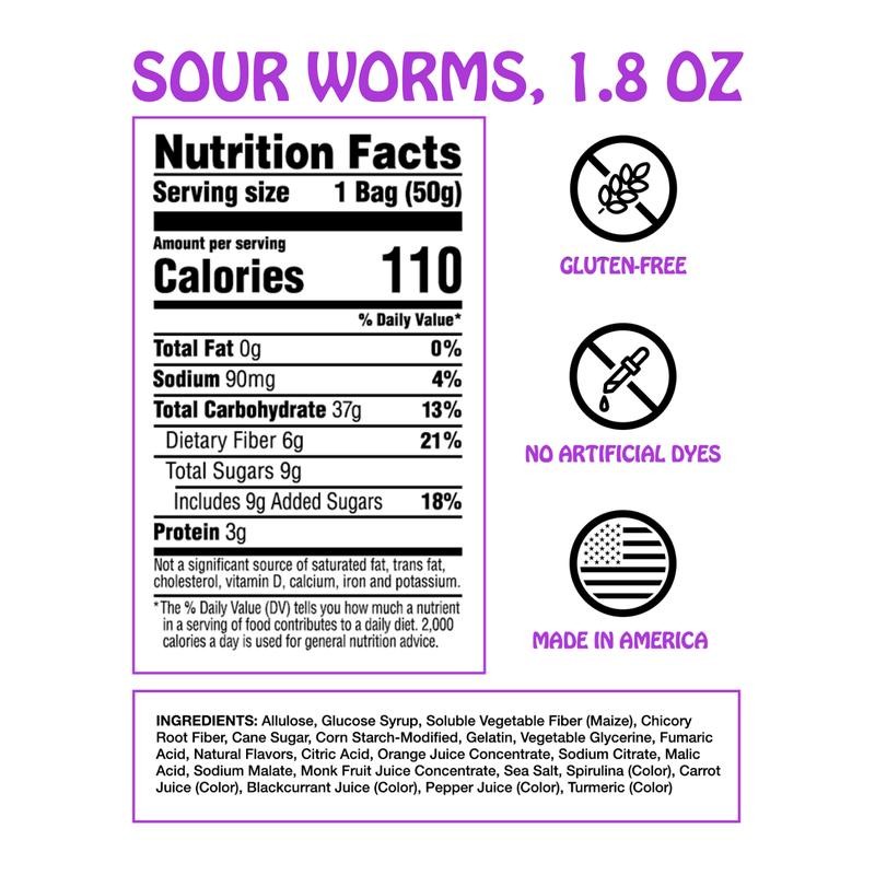 Rotten Gummy Worms, 8-Pack (1.8 oz Single-Serve Bags) - Size: