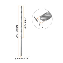 QUARKZMAN Extra Long Spiral Drill Bits 3.2 mm HSS Drill Bit with High-Speed Steel Straight Shank Drill Bits 120 mm Length for Metal Woodwork Plastic Aluminium Alloy Pack of 10