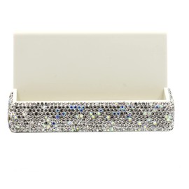 Bestbling Bling Rhinestone Crystal Business Card Holder for Desk Business Card Display Stand Desktop Business Card Holders (White)