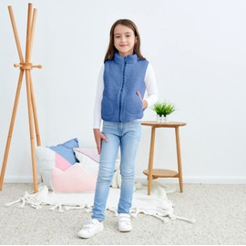 JESKIDS Girls Sherpa Fleece Vest Outwear Lightweight Solid Color Cute Jacket with Pockets 10-11 Years Blue
