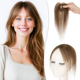 TESSHAIR Clip In Fringe 360° 3D Cover Clip in Side Bangs 100% Real Human Hair Toppers with Side Bangs Natural Fringe Clip in Hair for Women(Medium Brown, 10g)