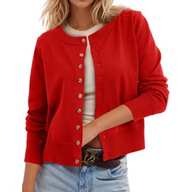 Ziesexy Cropped Sweaters Open Front Button Up Cardigans for Women Long Sleeve Crop Sweater Top Cropped Cardigan Jackets Pure Red