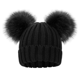 Simplicity Winter Hat with Pom Pom for Boys Warm Kids Beanie for Baby Boys Cozy Beanie Cap Toddler Hats, Black