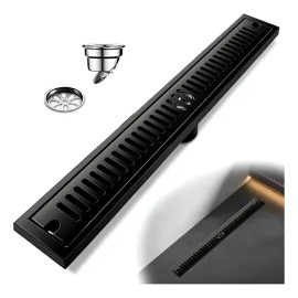 Desagüe Invisible De Acero Inoxidable 304 Para Baño 10x60cm Negro Antióxido Lineal Con Rejilla Oculta Para Ducha Y Cocina