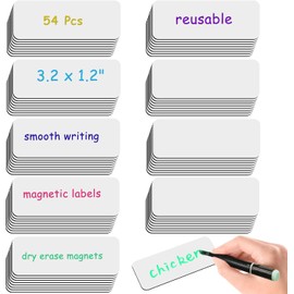 Dry Erase Magnetic Labels, 3.2x1.2 White Magnets Name Tags Label Stickers for Whiteboard, Refrigerator, Locker Classroom Office Home 54 Pcs