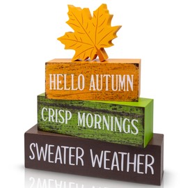 Gleegreets 4 Pcs Fall Decor Wooden Tiered Tray Decor, Maple Leaf Autumn Decorations Gifts for Home, Thanksgiving Table Centerpiece for Autumn Harvest Party Kitchen