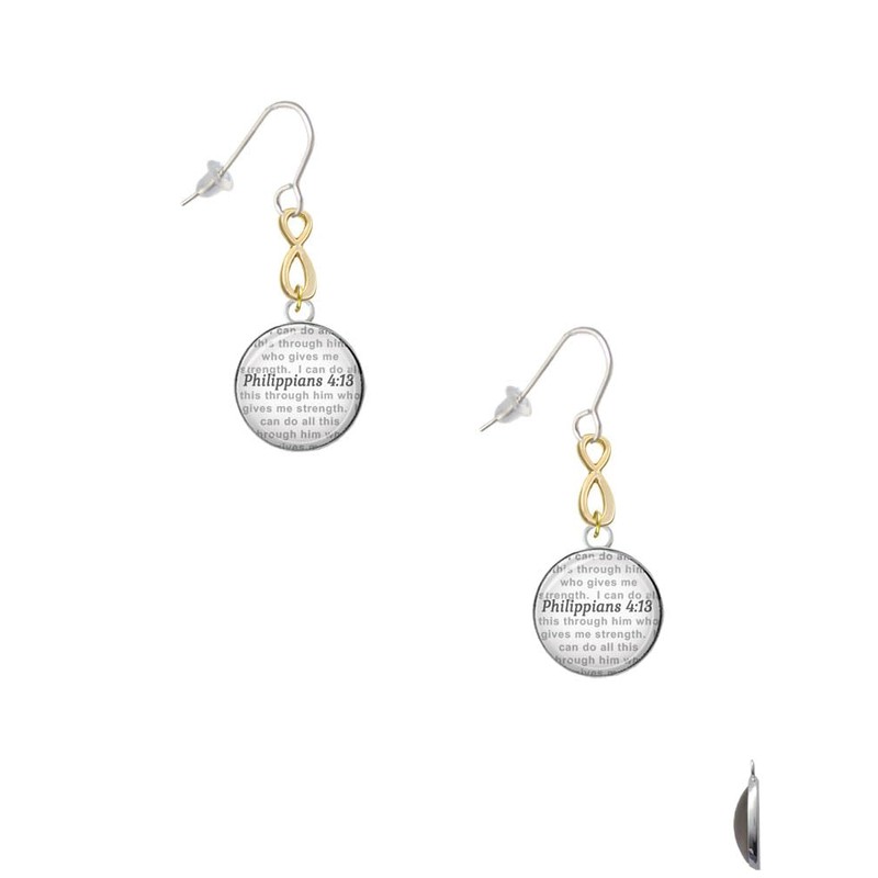 Delight Jewelry Silvertone Domed Philippians 4:13 Gold-tone Infinity French Earrings