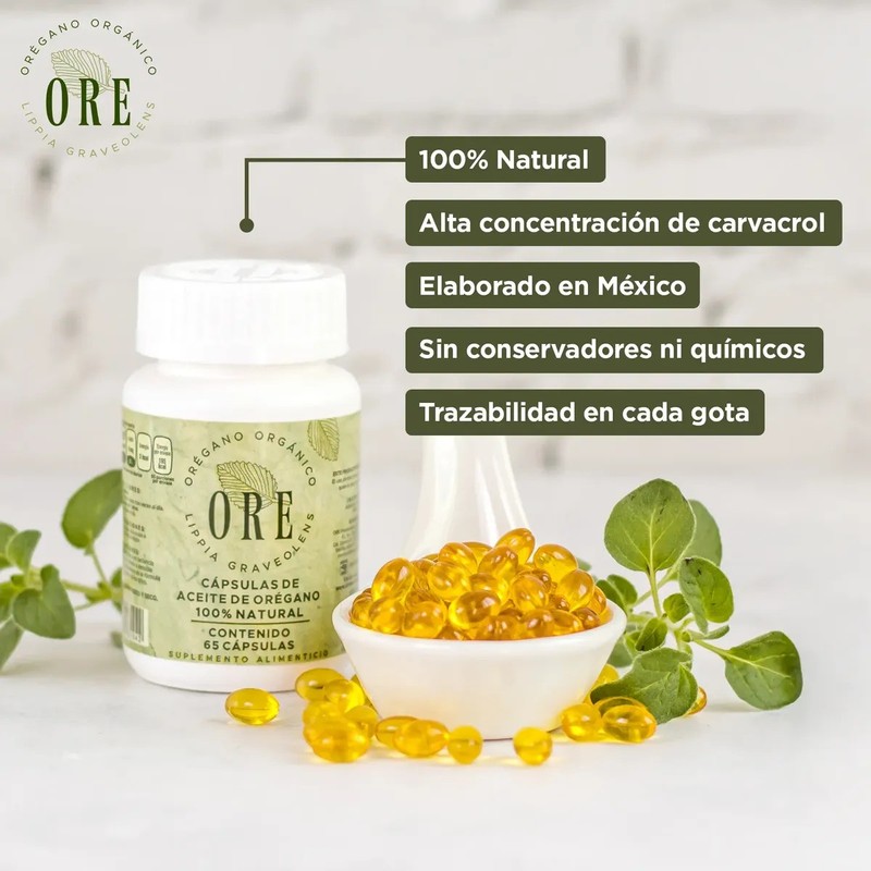 Aceite De Oregano Ore, 65 Capsulas Cu Kit 2 Frascos