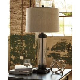 Signature Design by Ashley Talar Industrial 30" Glass Table Lamp with Drum Shade, Bronze Finish
